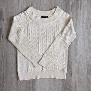 Lauren Ralph Lauren Cream Cable Knit Boatneck Sweater Cotton Blend Women Large